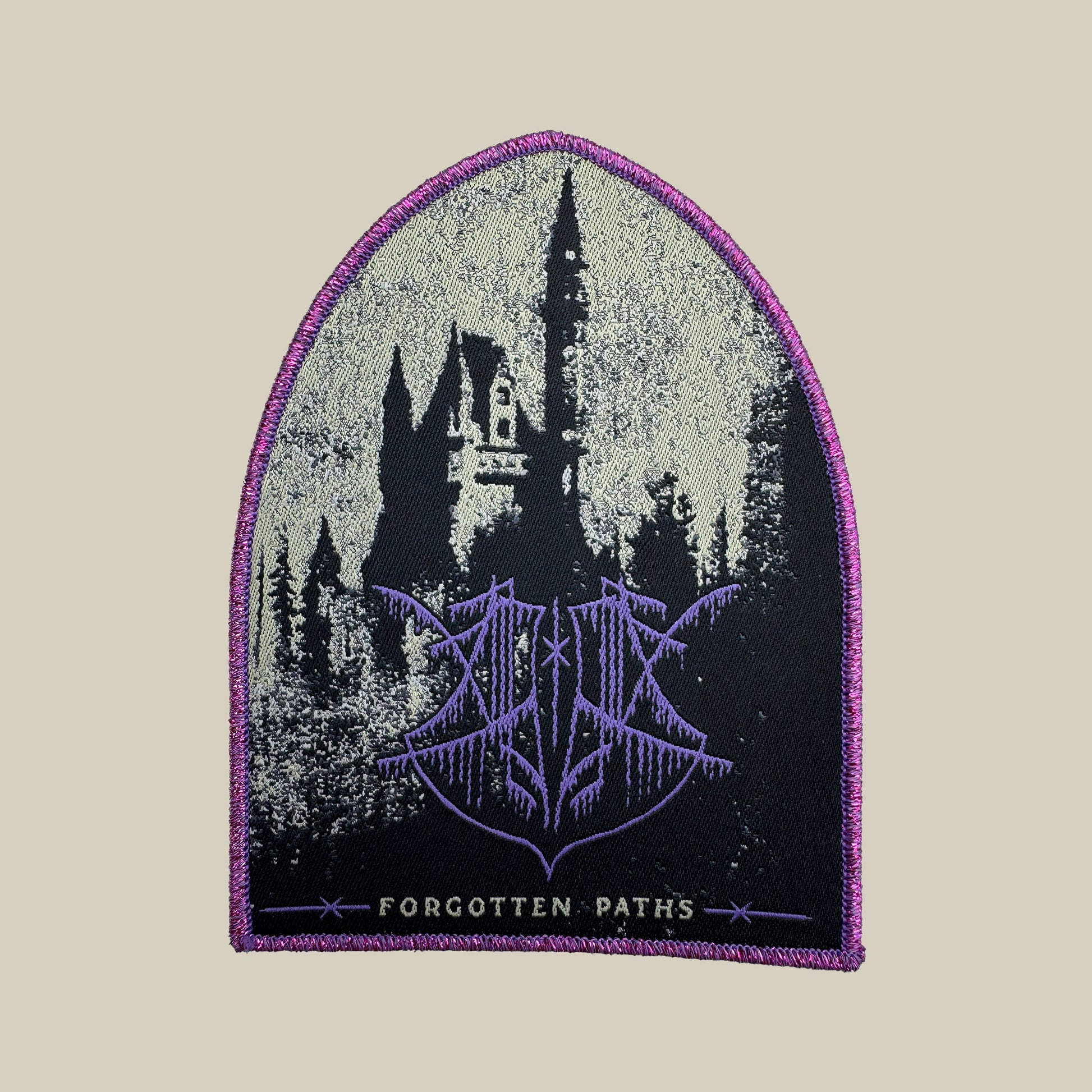 Temporal Dimensions Patches Alghol Forgotten Paths Purple Glitter Border Woven Patch
