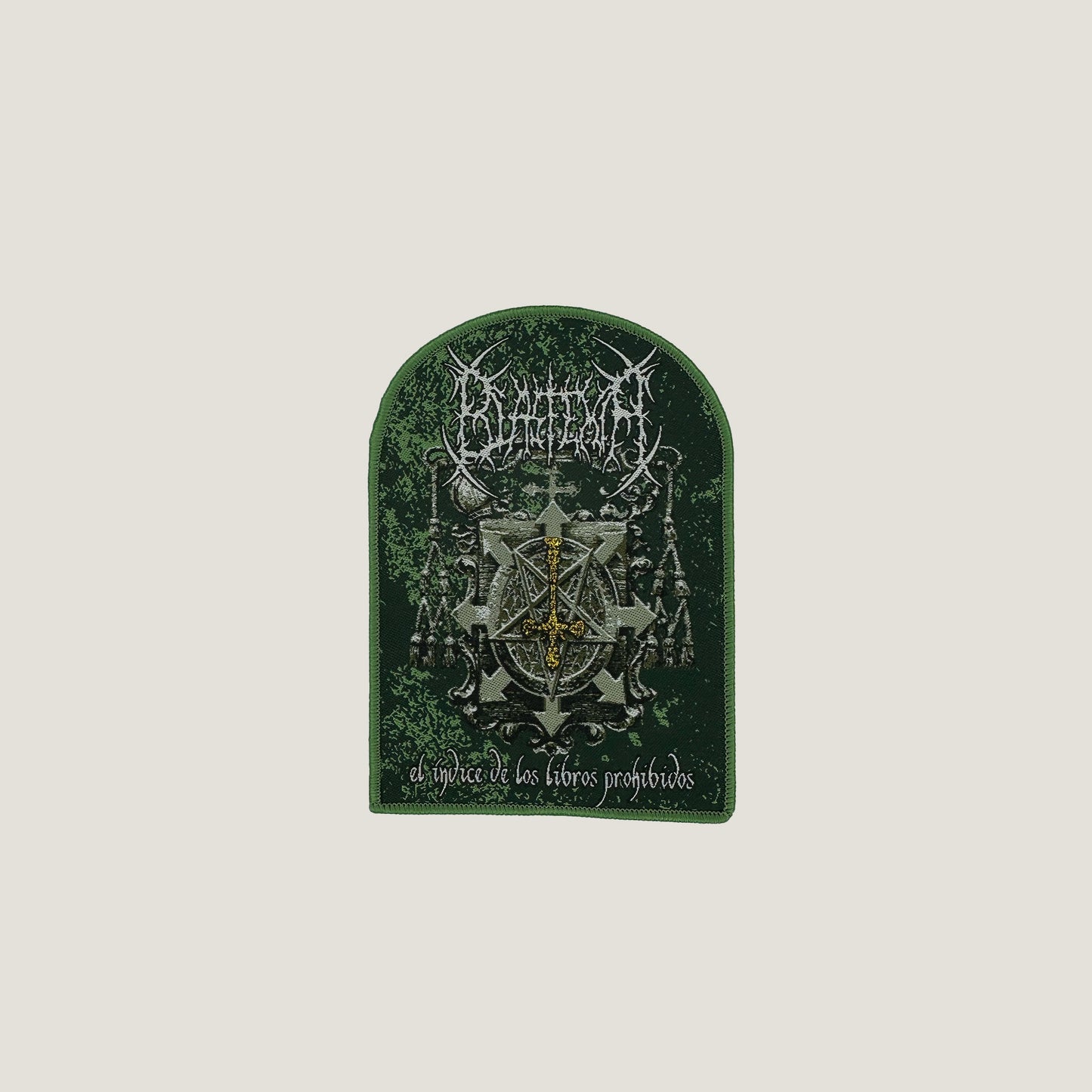 Temporal Dimensions Patches Blasfemia El Indice De Los Libros Prohibidos Green Border Woven Patch