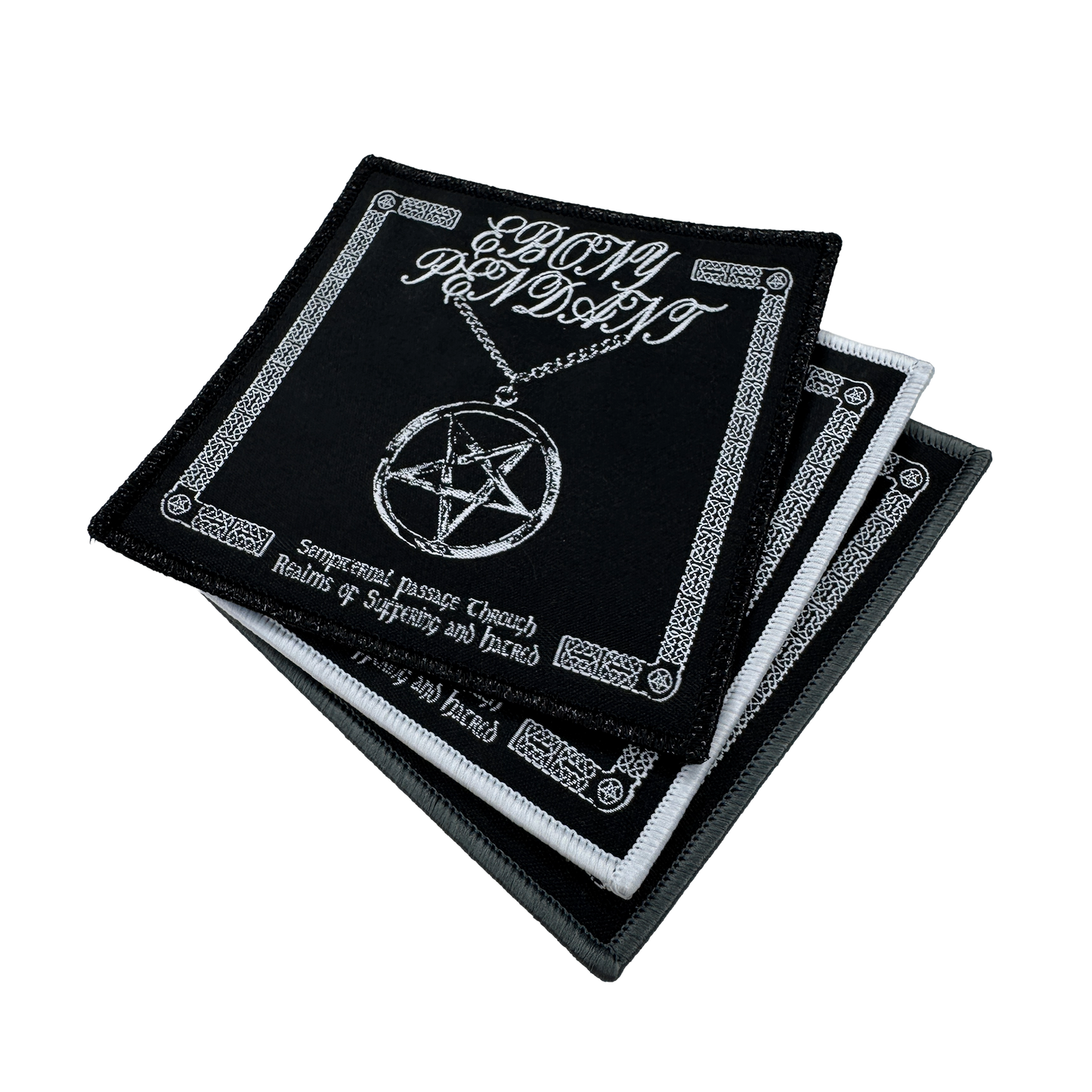 Temporal Dimensions Patches Ebony Pendant Sempiternal Passage Through Realms of Suffering and Hatred Metal Woven Patches