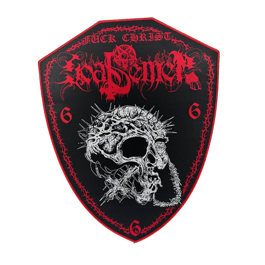 Temporal Dimensions Patches Goat Semen Fuck Christ Red Glitter Border Woven Backpatch