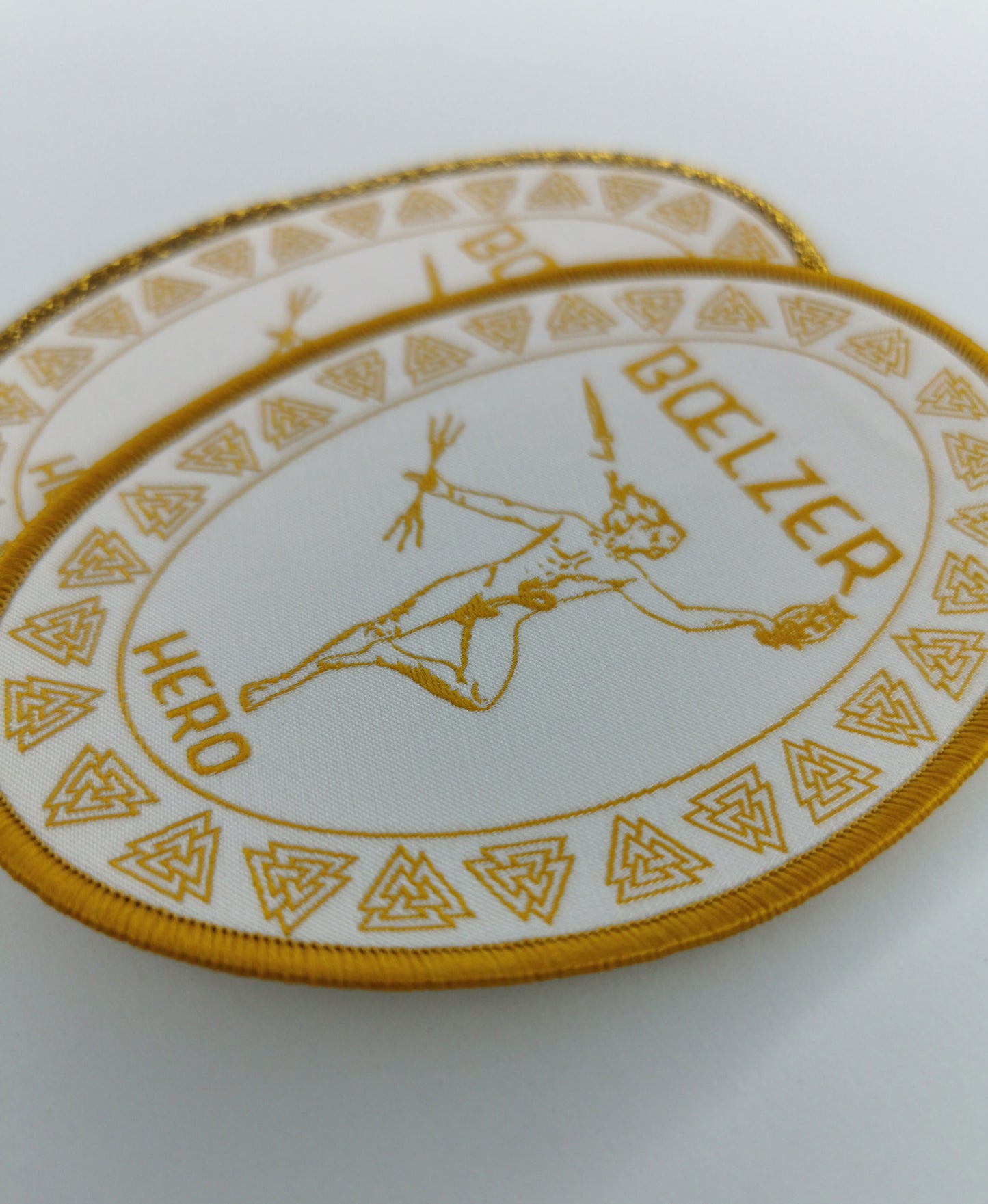 Bolzer Hero Golden Glitter and Golden Border Woven Patches Swiss Black Death Metal