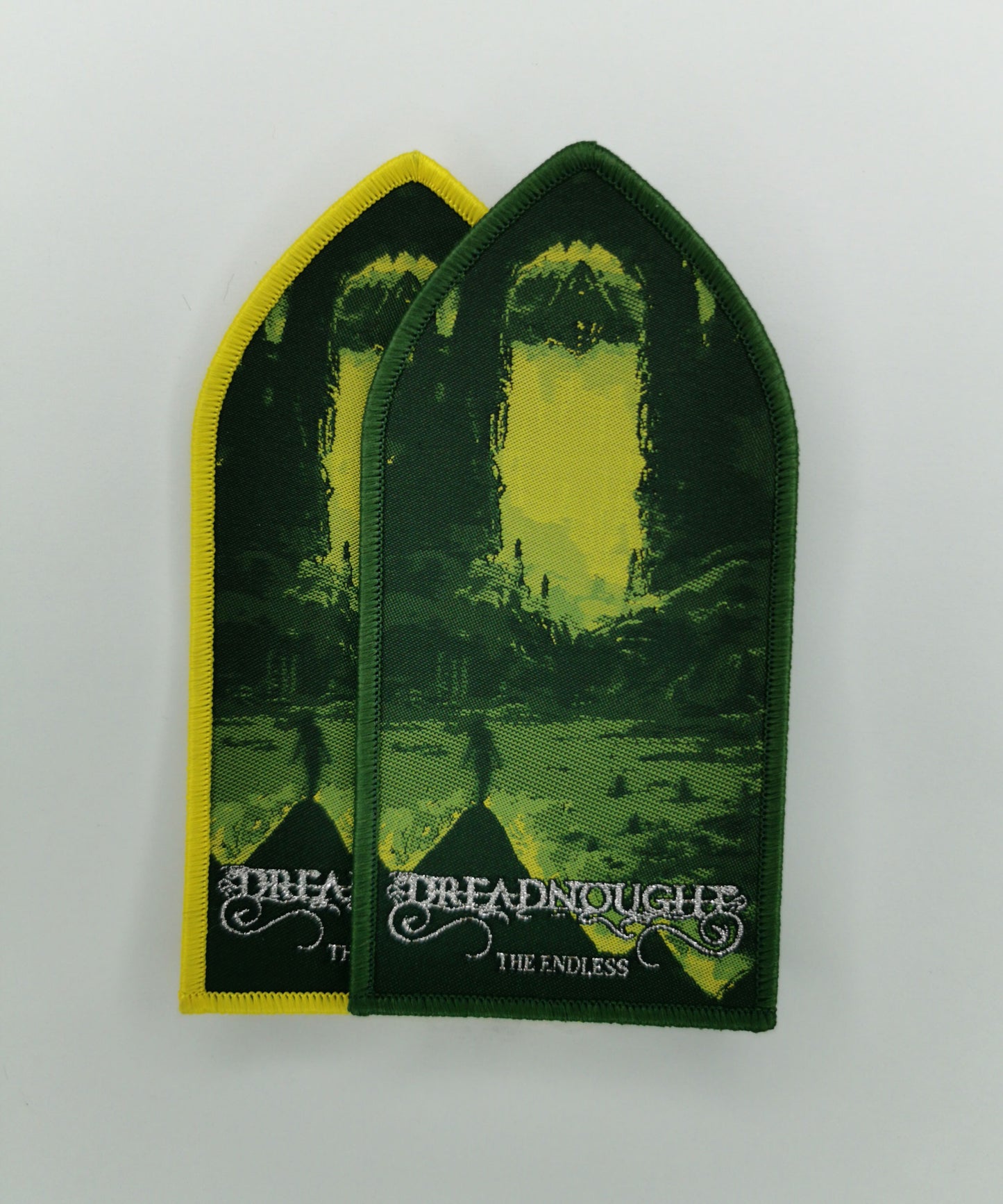 Dreadnought The Endless Yellow and Dark Green Border Woven Metal Patches American Avant-Garde Progressive Metal