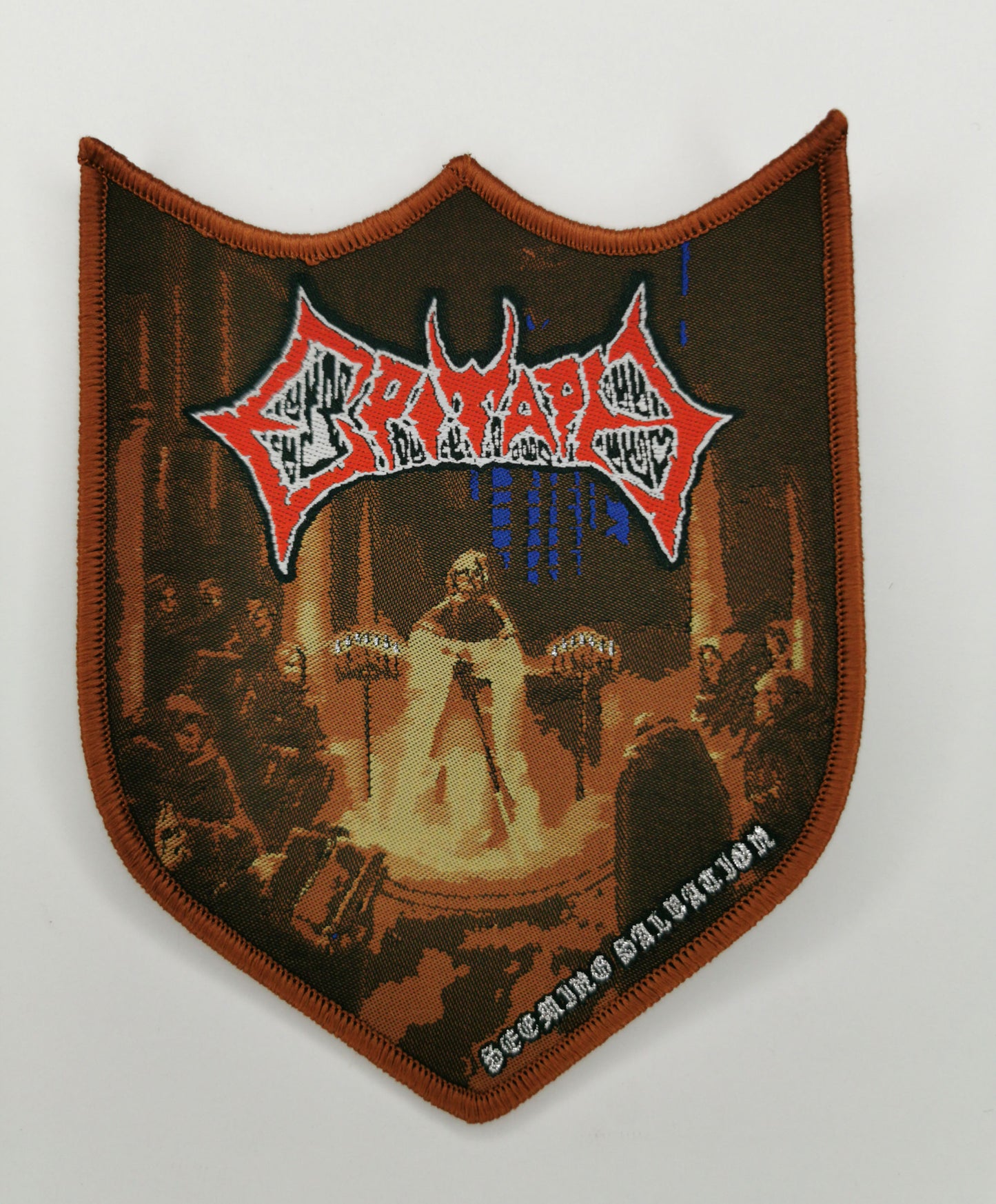 Epitaph Seeming Salvation Brown Border Woven Patch Old School Death Metal