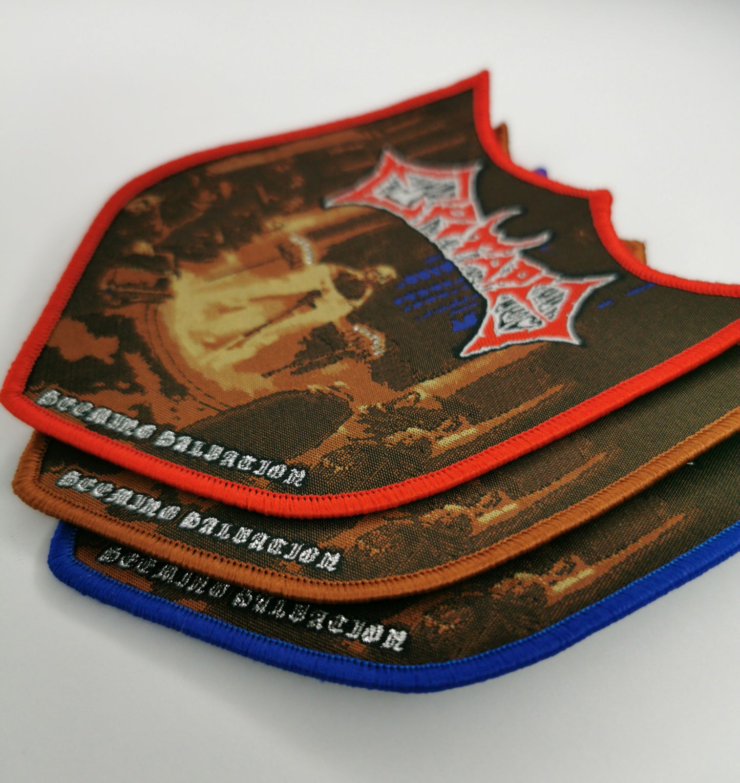 Epitaph Seeming Salvation Red Blue Brown Border Woven Metal Patches Old School Death Metal