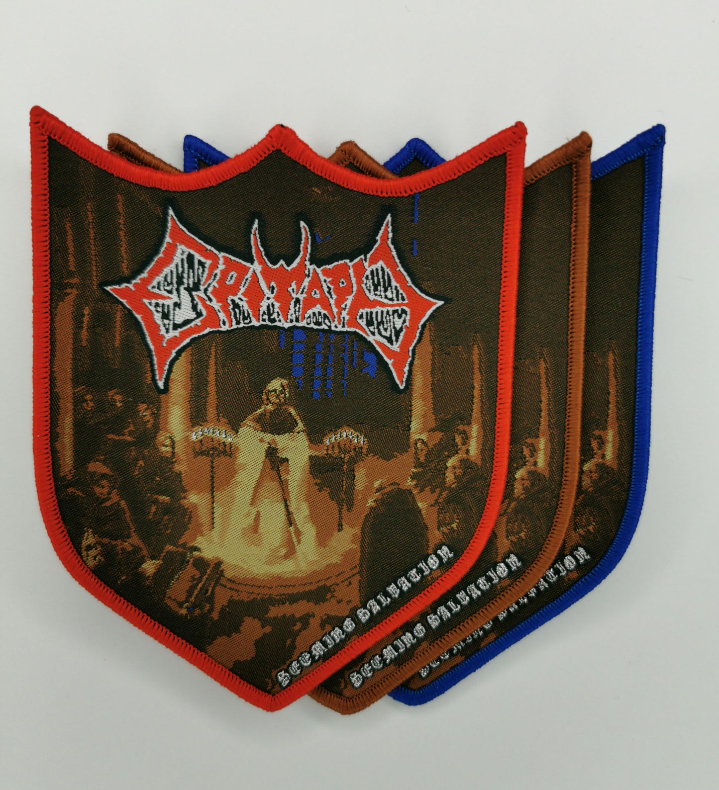 Epitaph Seeming Salvation Red Blue Brown Border Woven Patches Old School Death Metal