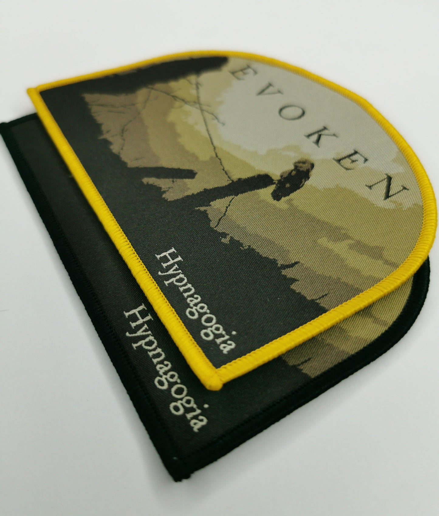 Evoken Hypnagogia Yellow and Black Border Woven Metal Patches American Old School Funeral Doom/Death