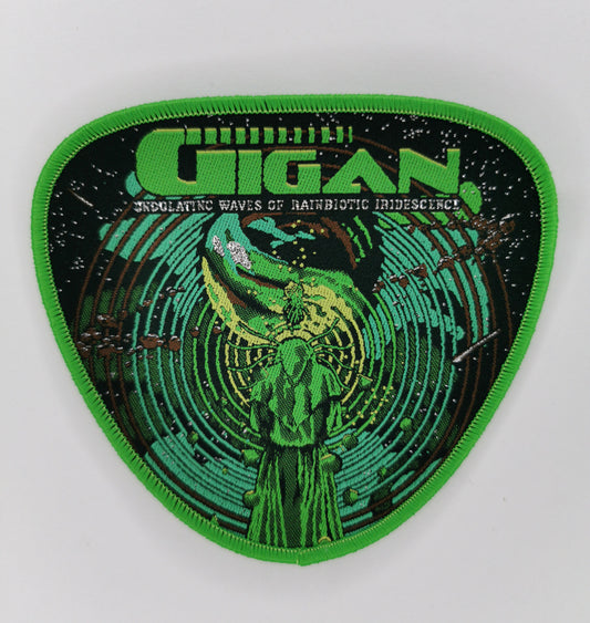 Gigan Undulating Waves of Rainbiotic Iridescence Dark Green Border Woven Patch Progressive/Technical Death Metal