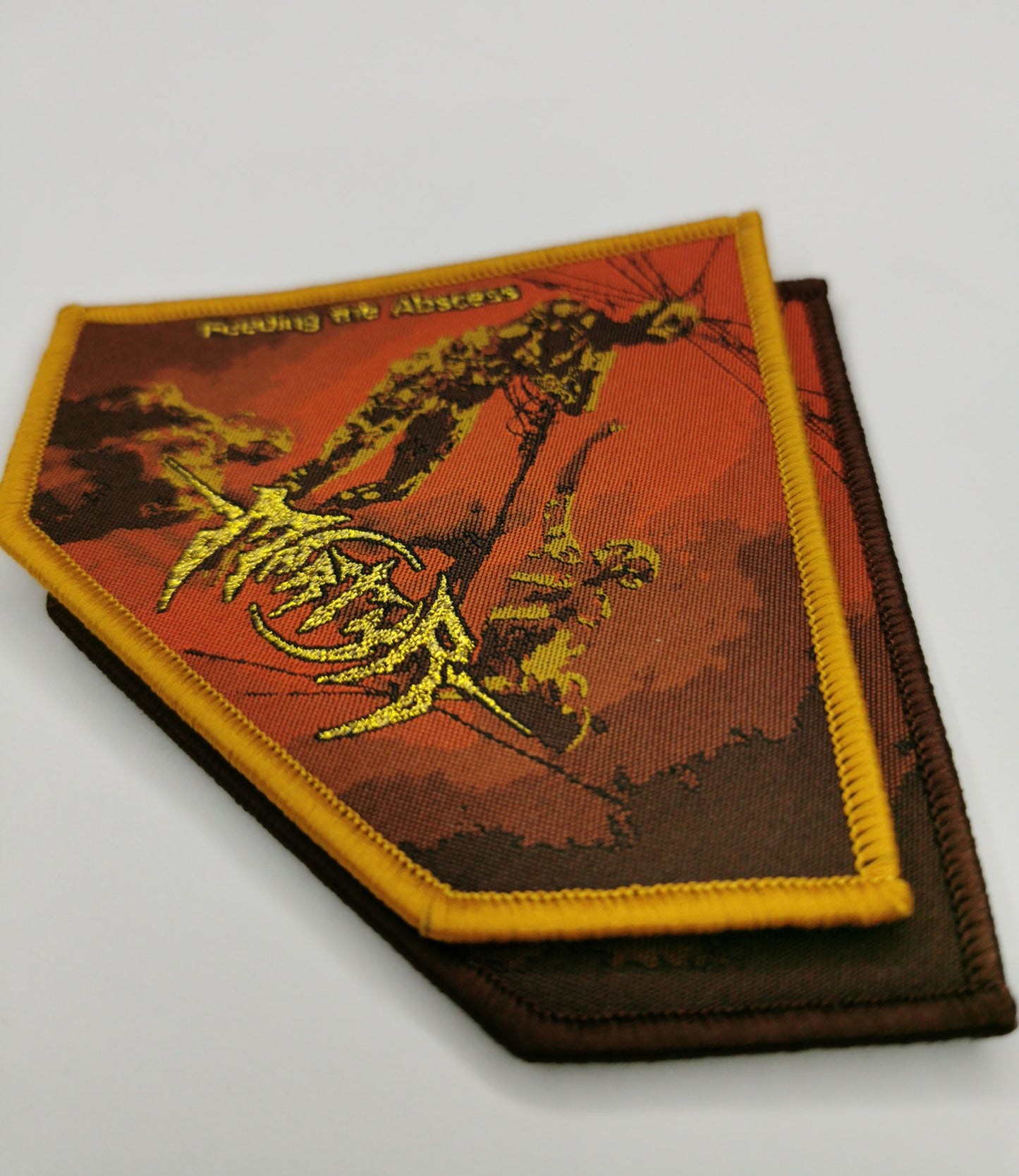 Martyr Feeding the Abscess Golden and Dark Red Border Woven Patches Technical Death Metal