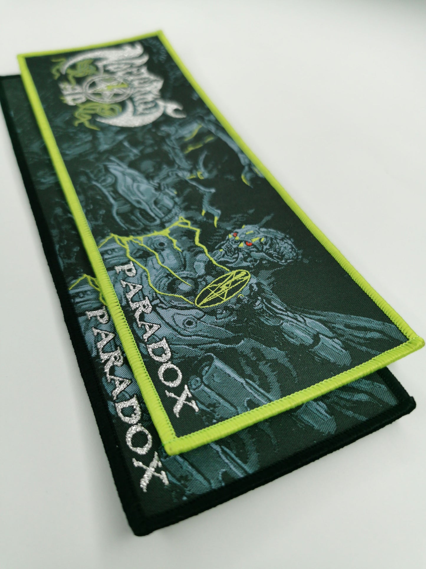 Nocturnus Paradox Green and Black Border Strip Woven Metal Patches American Technical/Sci-Fi/Occult Metal