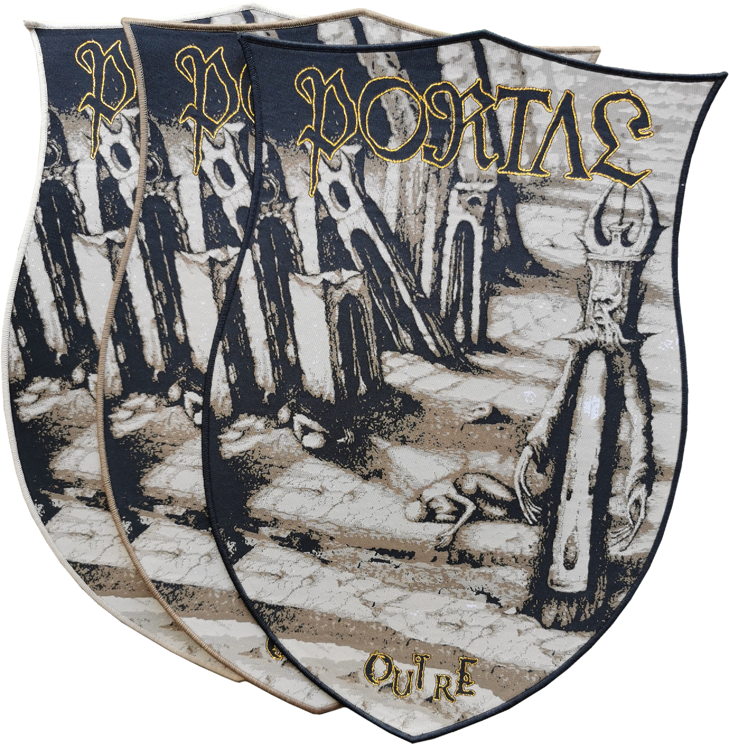 Portal Outre Light Brown, Dark Brown and Black Border Woven Metal Backpatches Australian Horror Death Metal