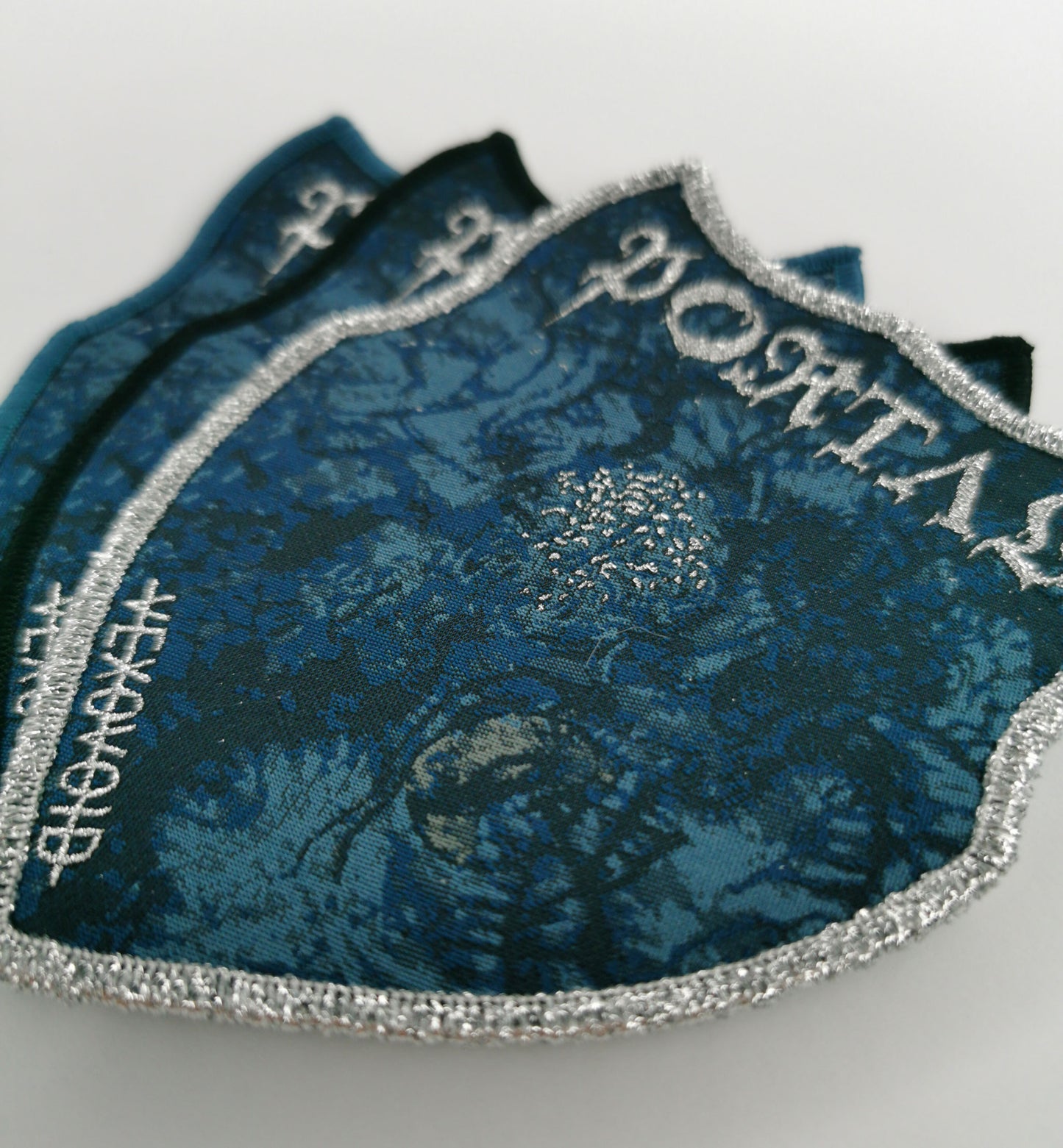 Portal Vexovoid Blue, Silver Glitter and Black Border Woven Metal Patches Australian Horror Death Metal