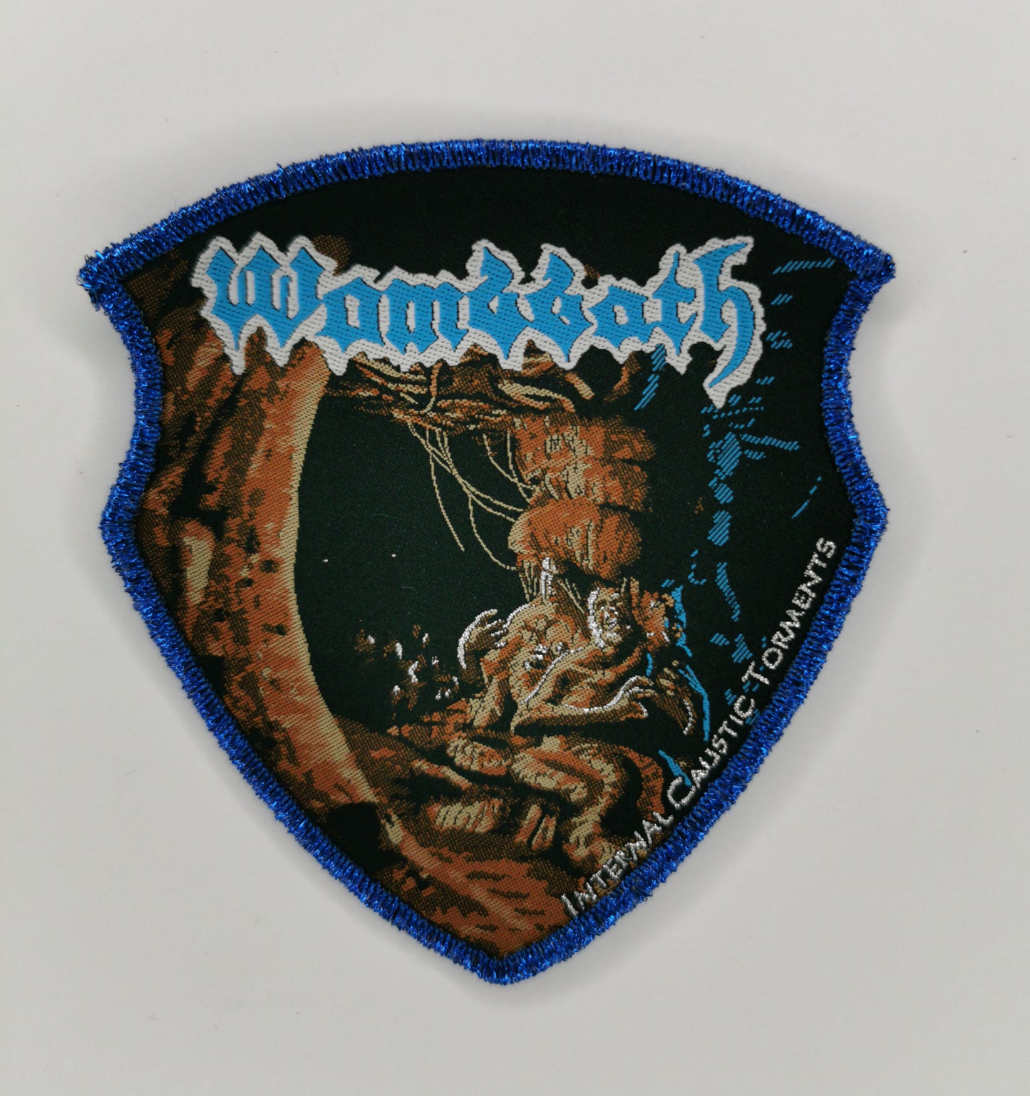 Wombbath Internal Caustic Torments Blue Glitter Border Woven Patch Old School Death Metal