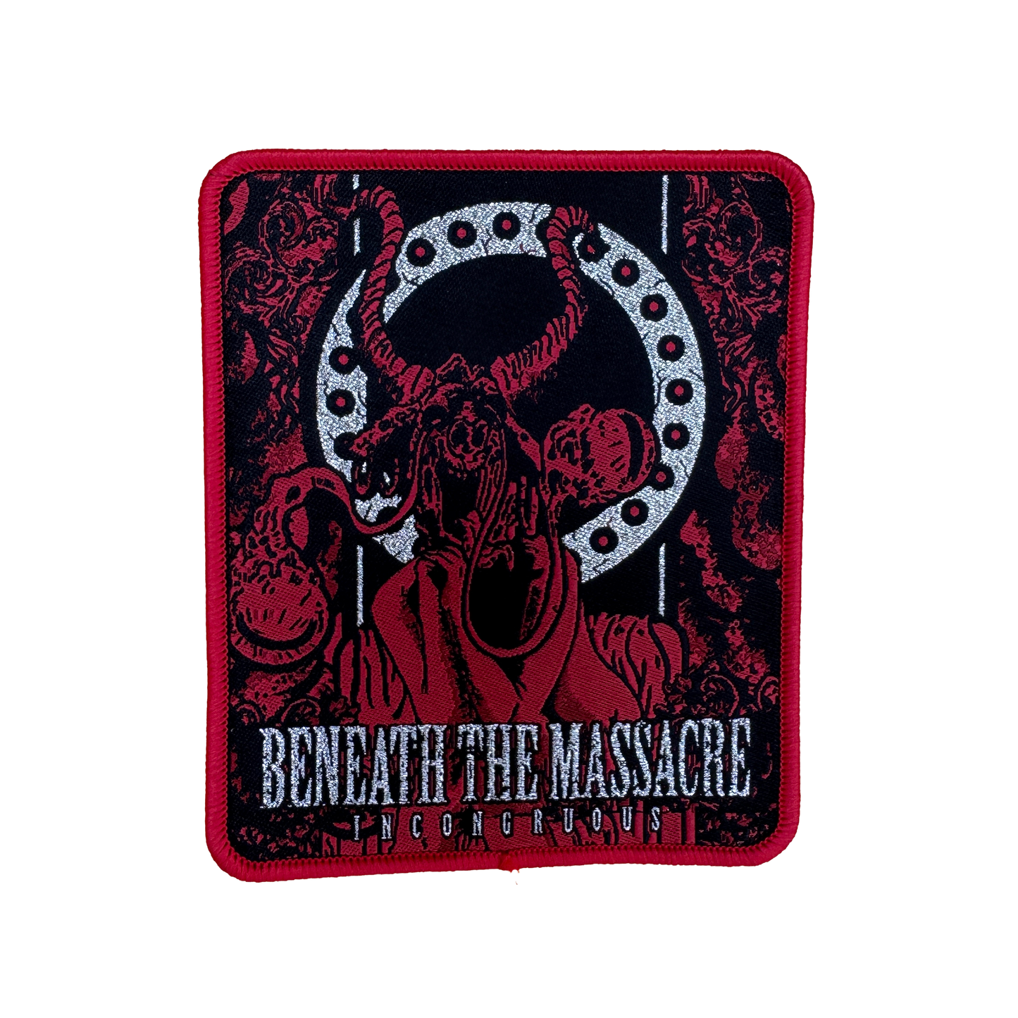 Temporal Dimensions Patches Beneath the Massacre Incongruous Red Border Woven Patch