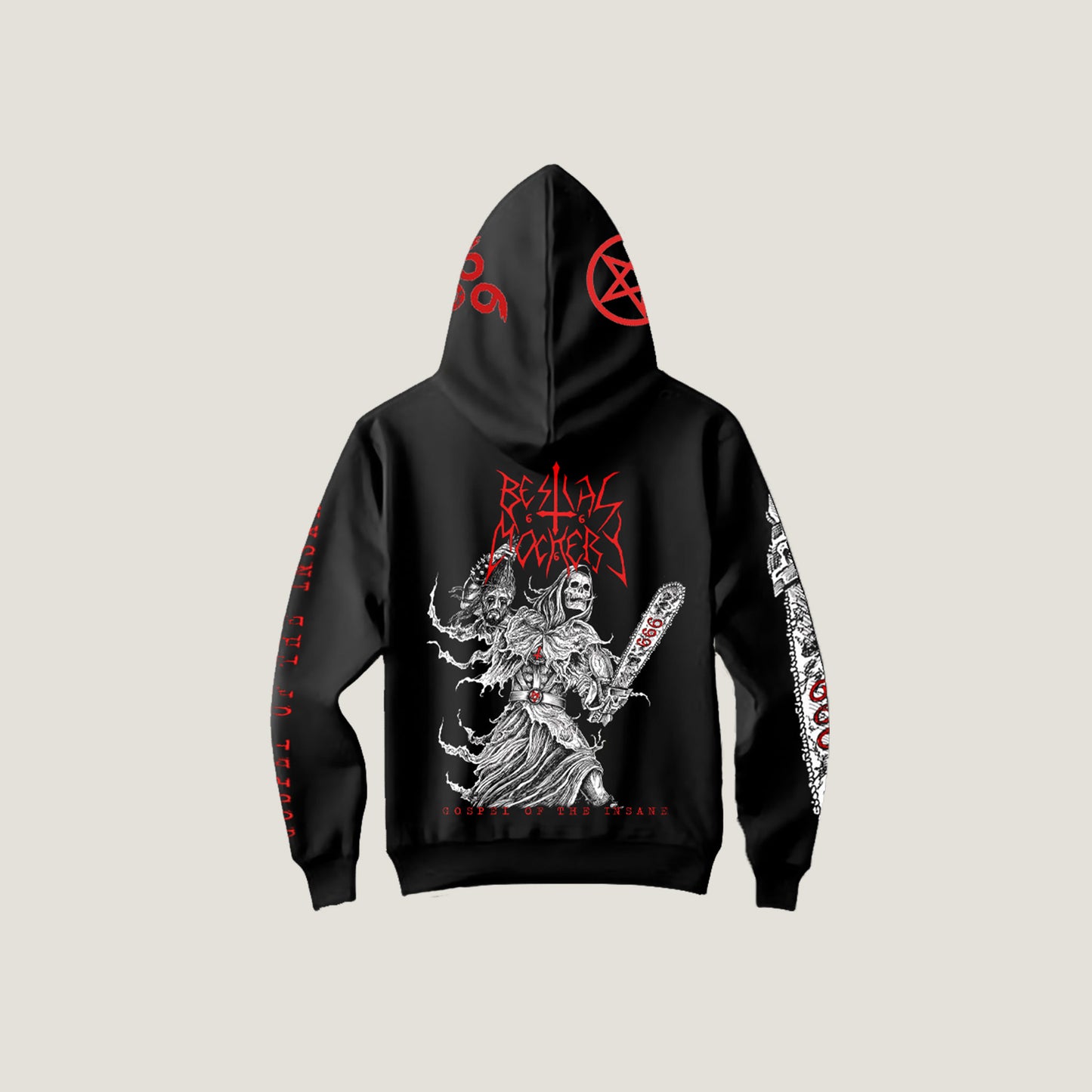 Temporal Dimensions Patches Bestial Mockery Gospel of the Insane Pullover Hoodie back