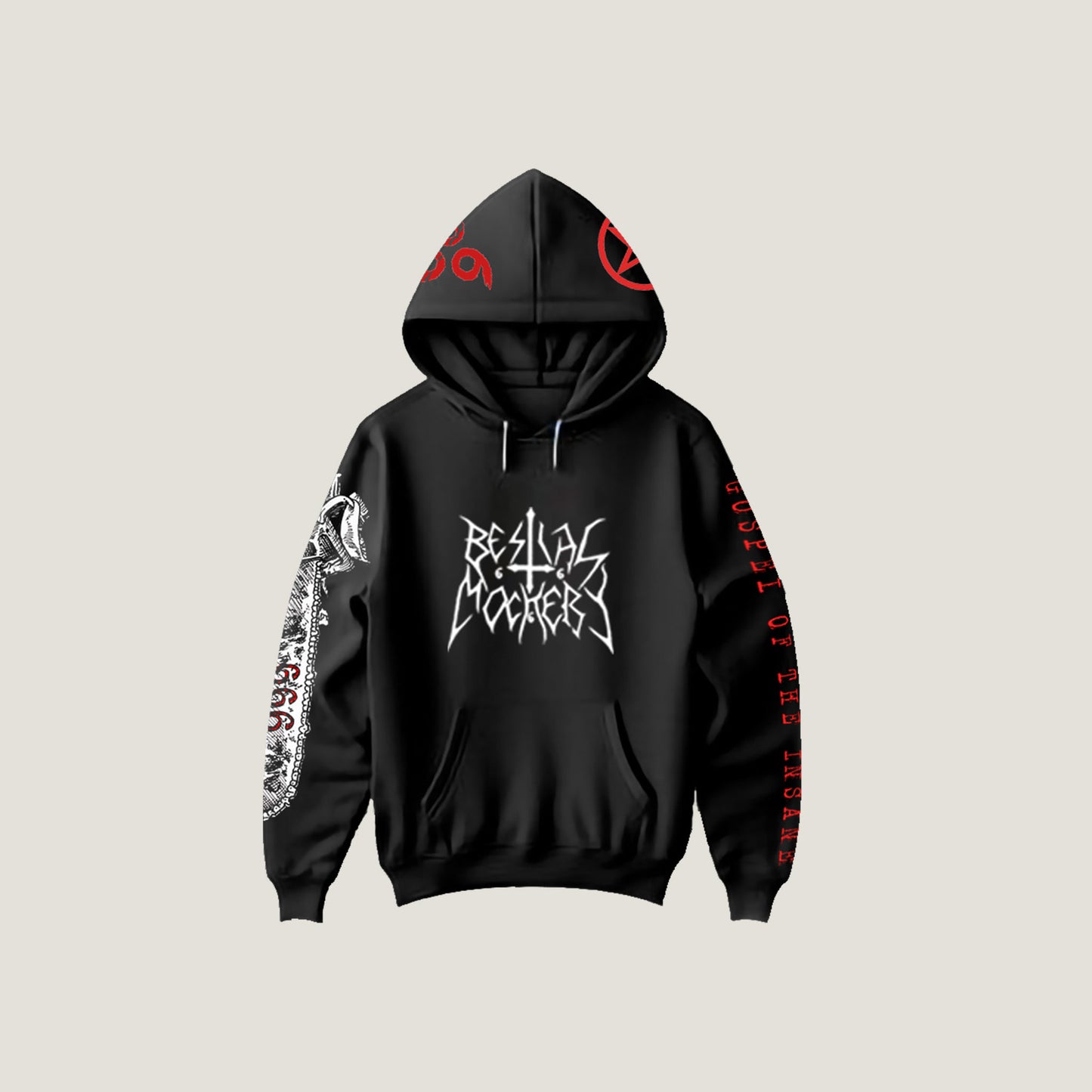 Temporal Dimensions Patches Bestial Mockery Gospel of the Insane Pullover Hoodie front