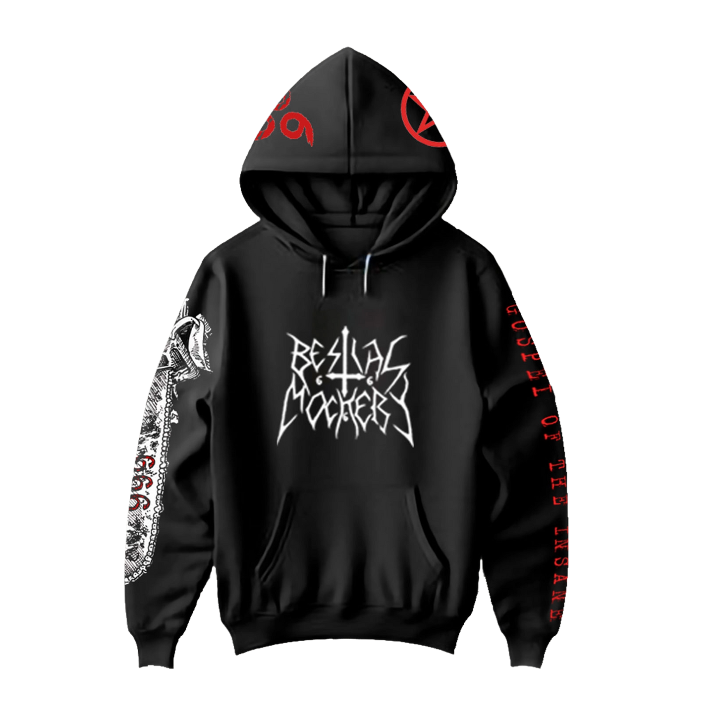 Temporal Dimensions Patches Bestial Mockery Gospel of the Insane Pullover Hoodie front