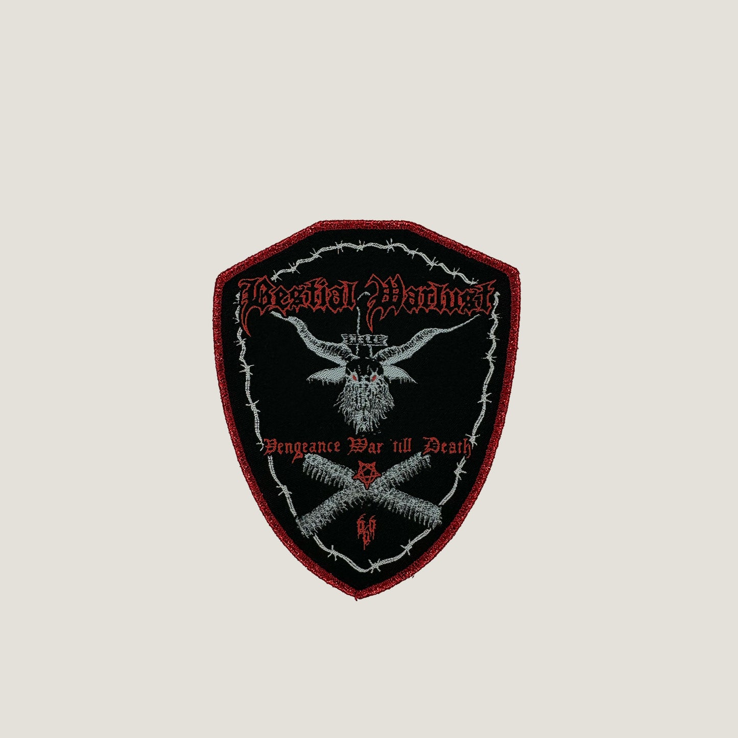 Temporal Dimensions Patches Bestial Warlust Vengeance War till Death Red Glitter Border Woven Patch