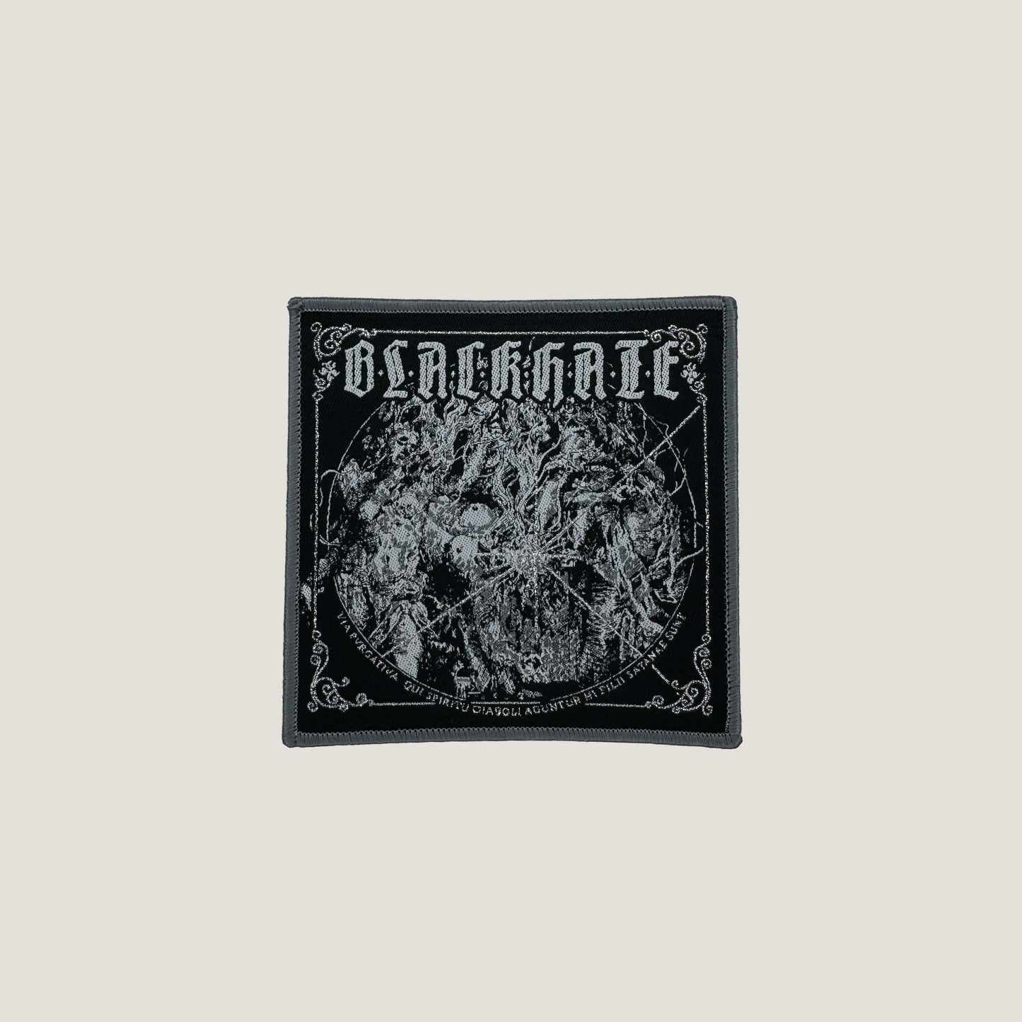 Temporal Dimensions Patches Black Hate Via Pvrgativa Qui Spiritu Diaboli Aguntur Hi Filii Satanae Sunt Gray Border Woven Patch