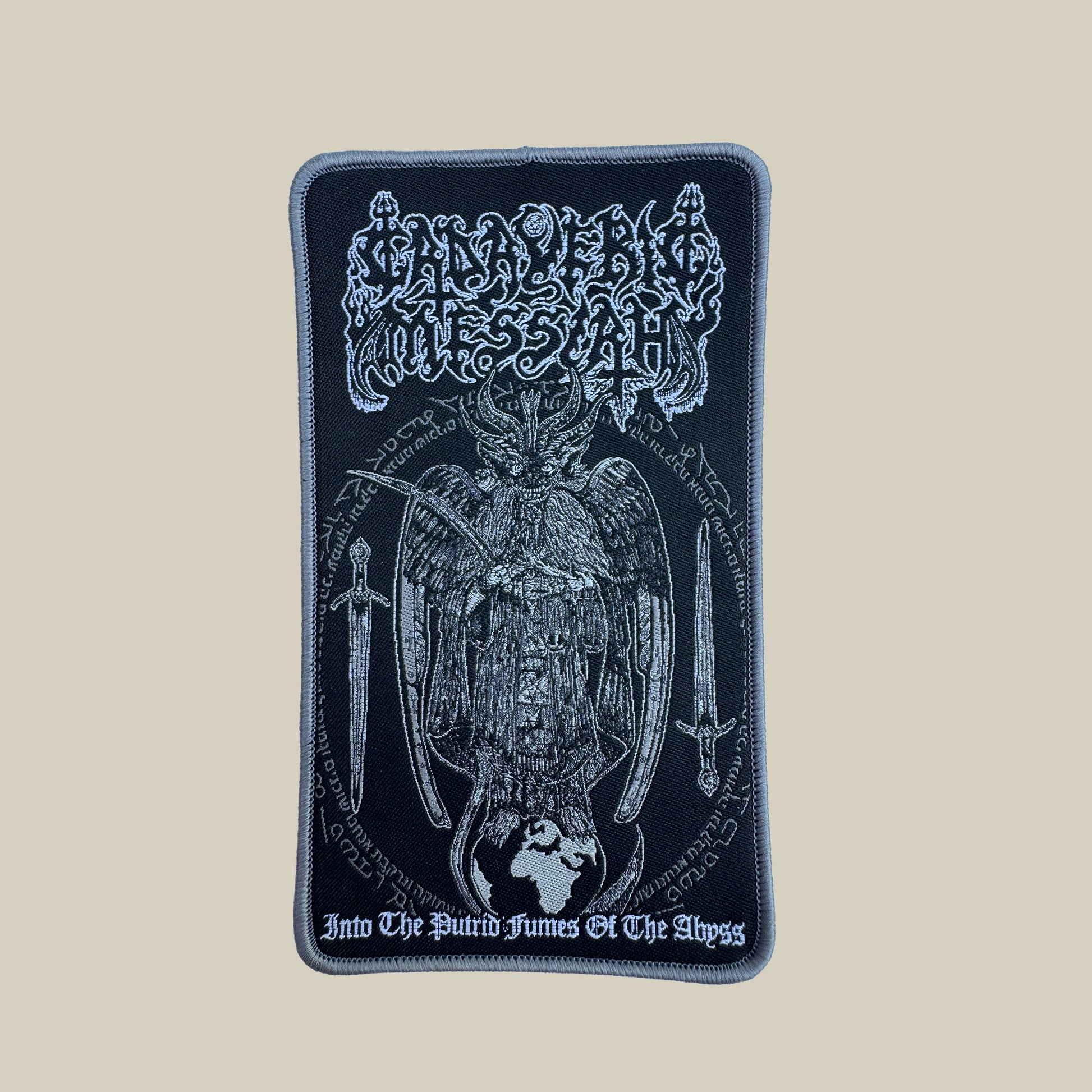Temporal Dimensions Patches Cadaveric Messiah Into the Putrid Fumes of the Abyss Gray Border Woven Patch