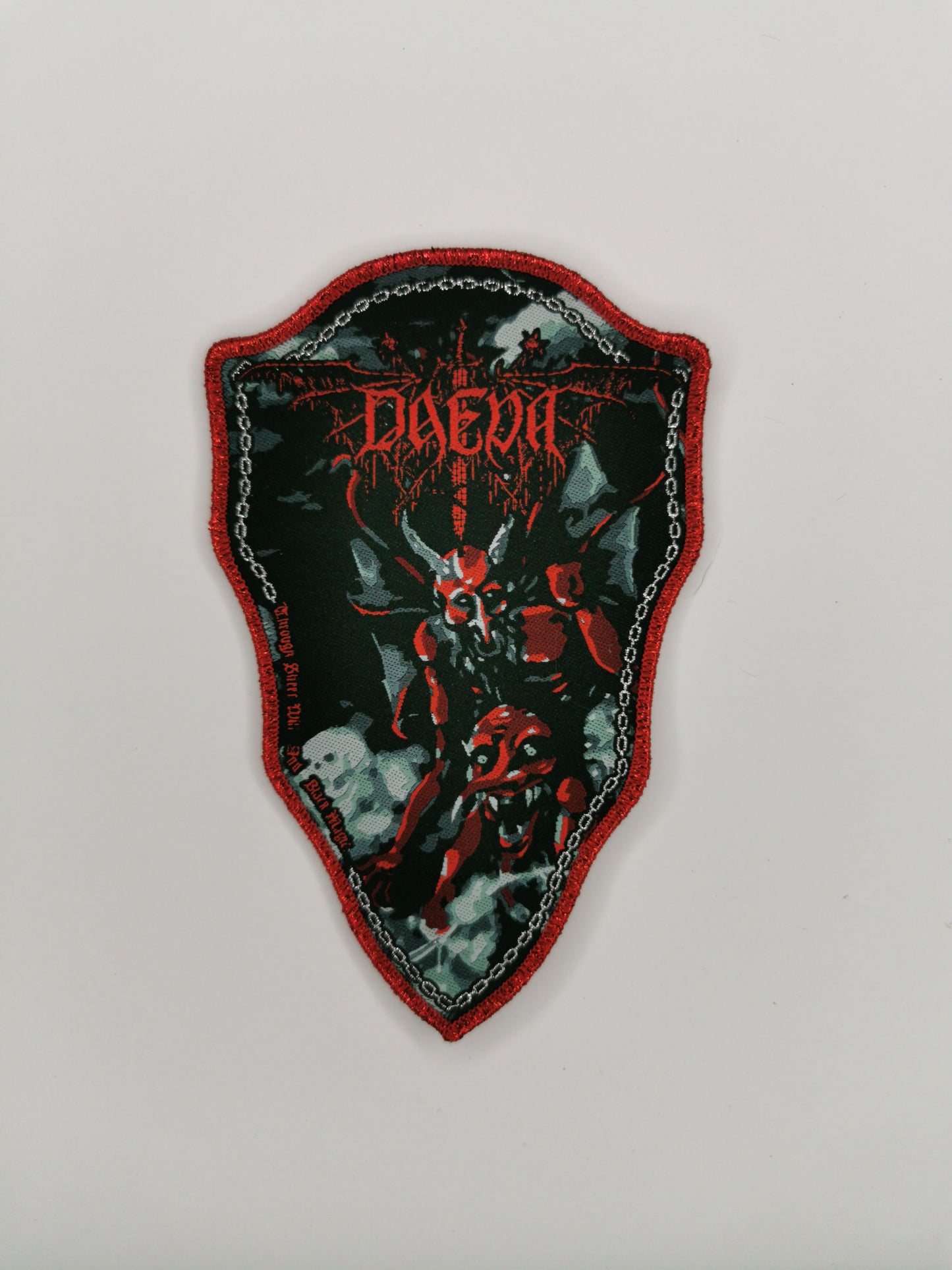 Temporal Dimensions Patches Daeva Through Sheer Will and Black Magic Red Glitter Border Woven Patch