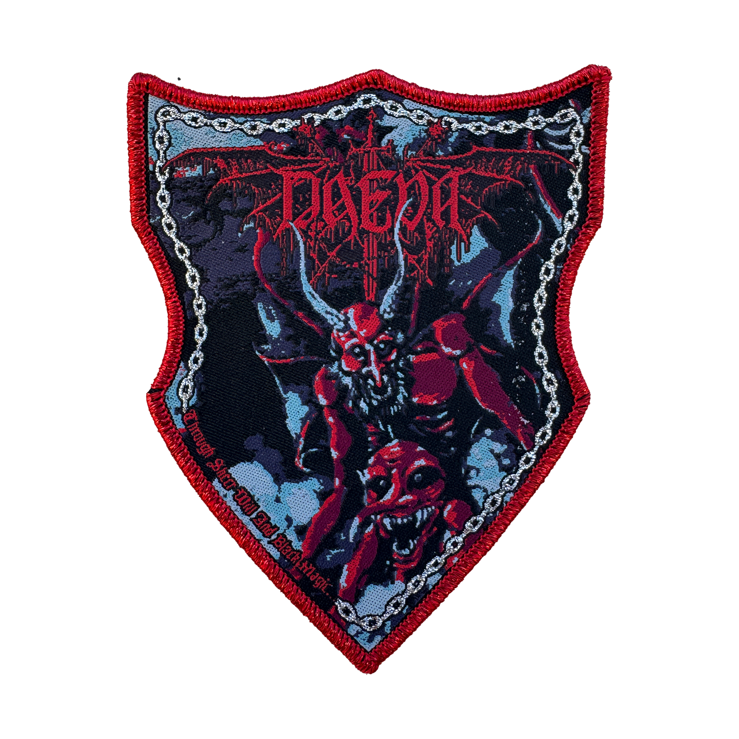 Temporal Dimensions Patches Daeva Through Sheer Will and Black Magic Red Glitter Border Woven Patch