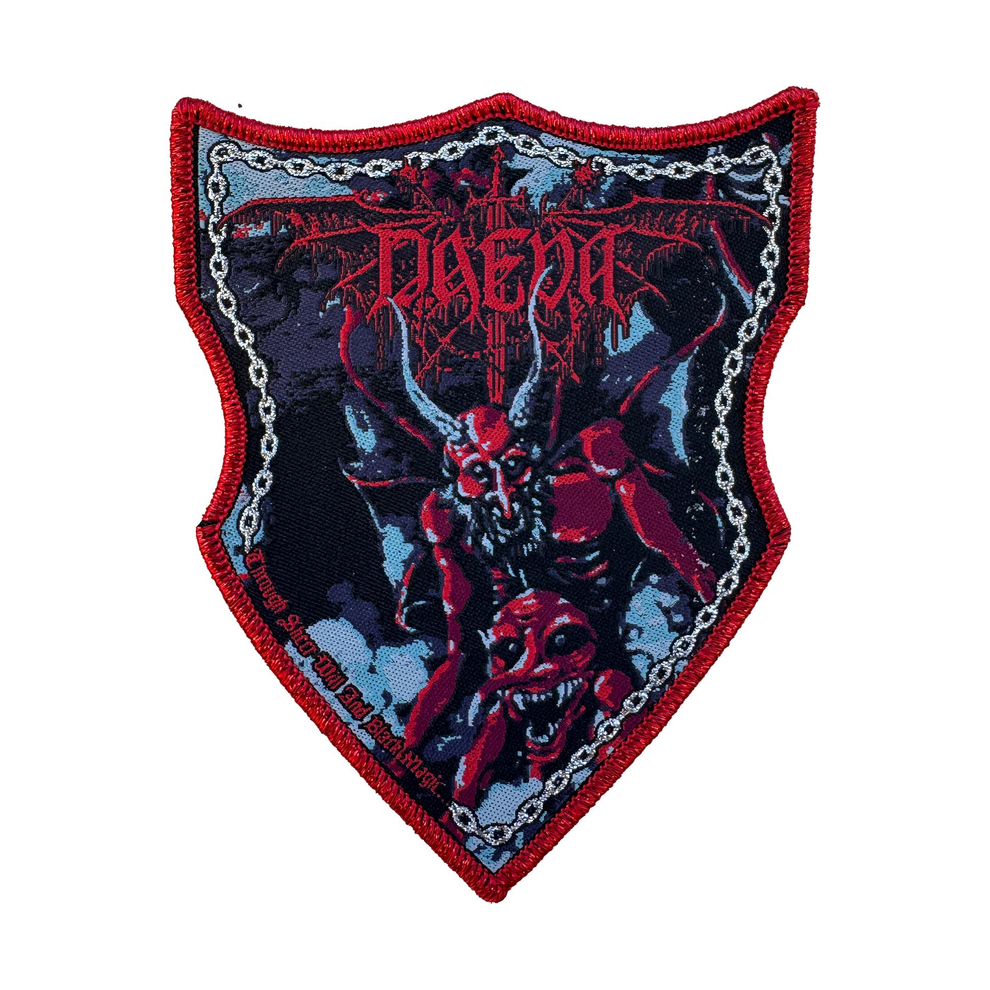 Temporal Dimensions Patches Daeva Through Sheer Will and Black Magic Red Glitter Border Woven Patch