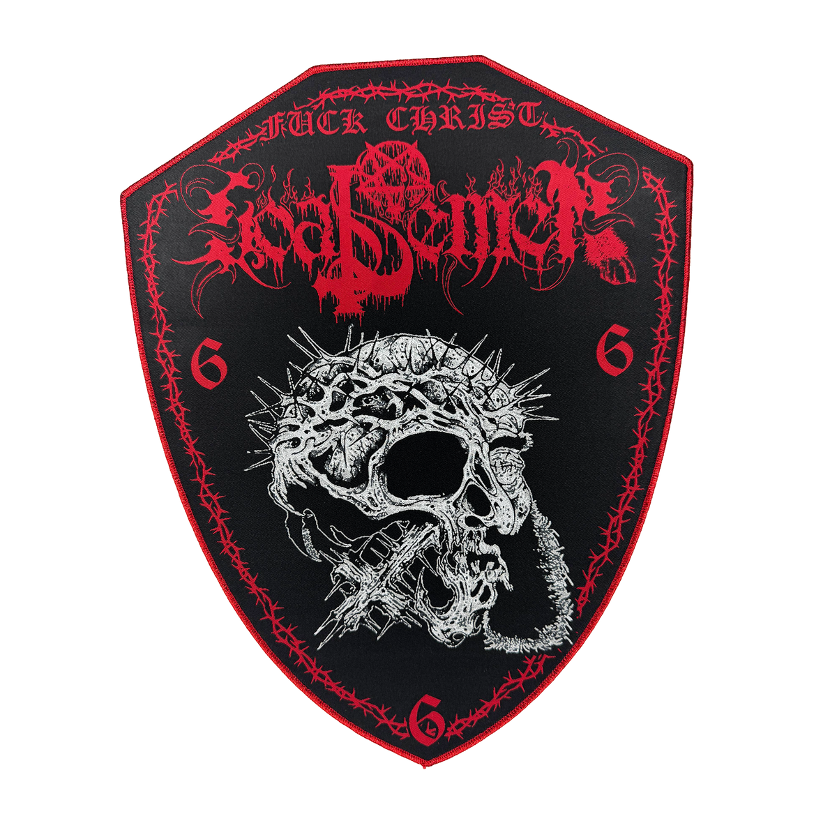 Temporal Dimensions Patches Goat Semen Fuck Christ Red Glitter Border Woven Backpatch