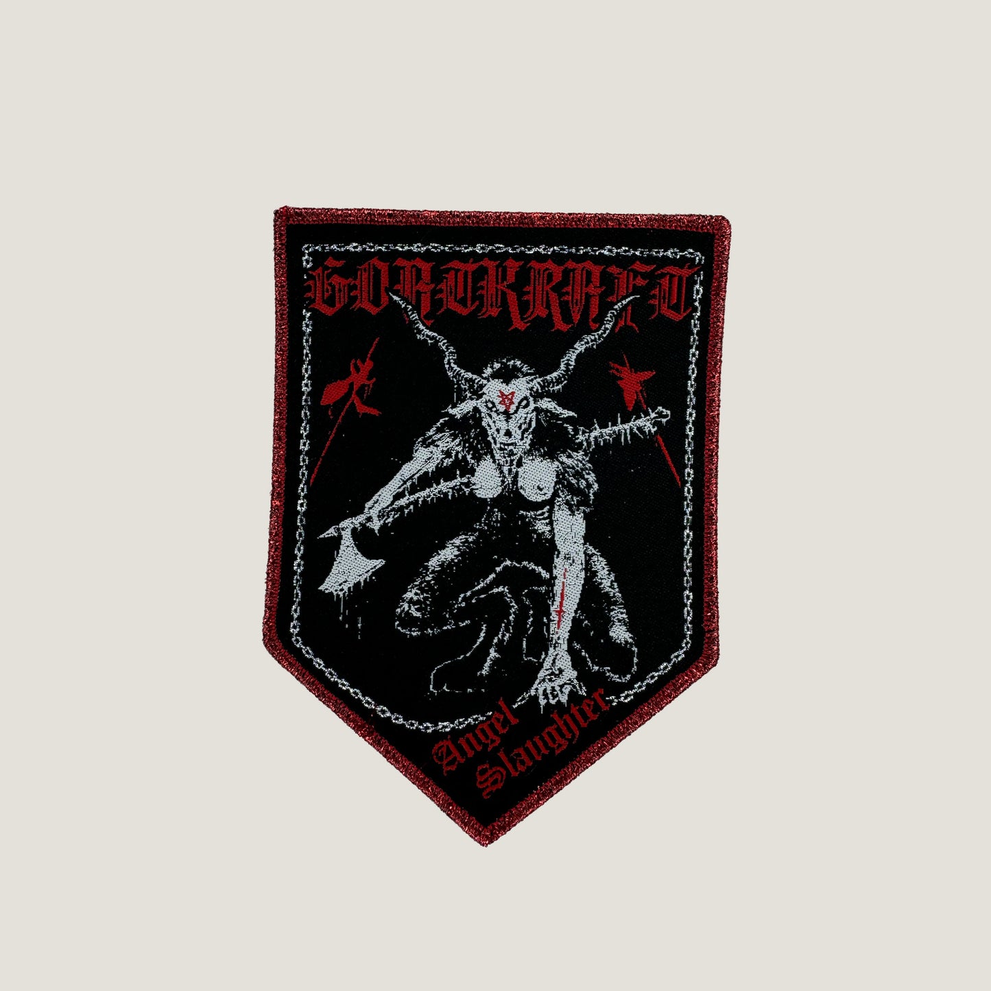 Temporal Dimensions Patches Goatkrat Angel Slaughter Red Glitter Border Woven Patch
