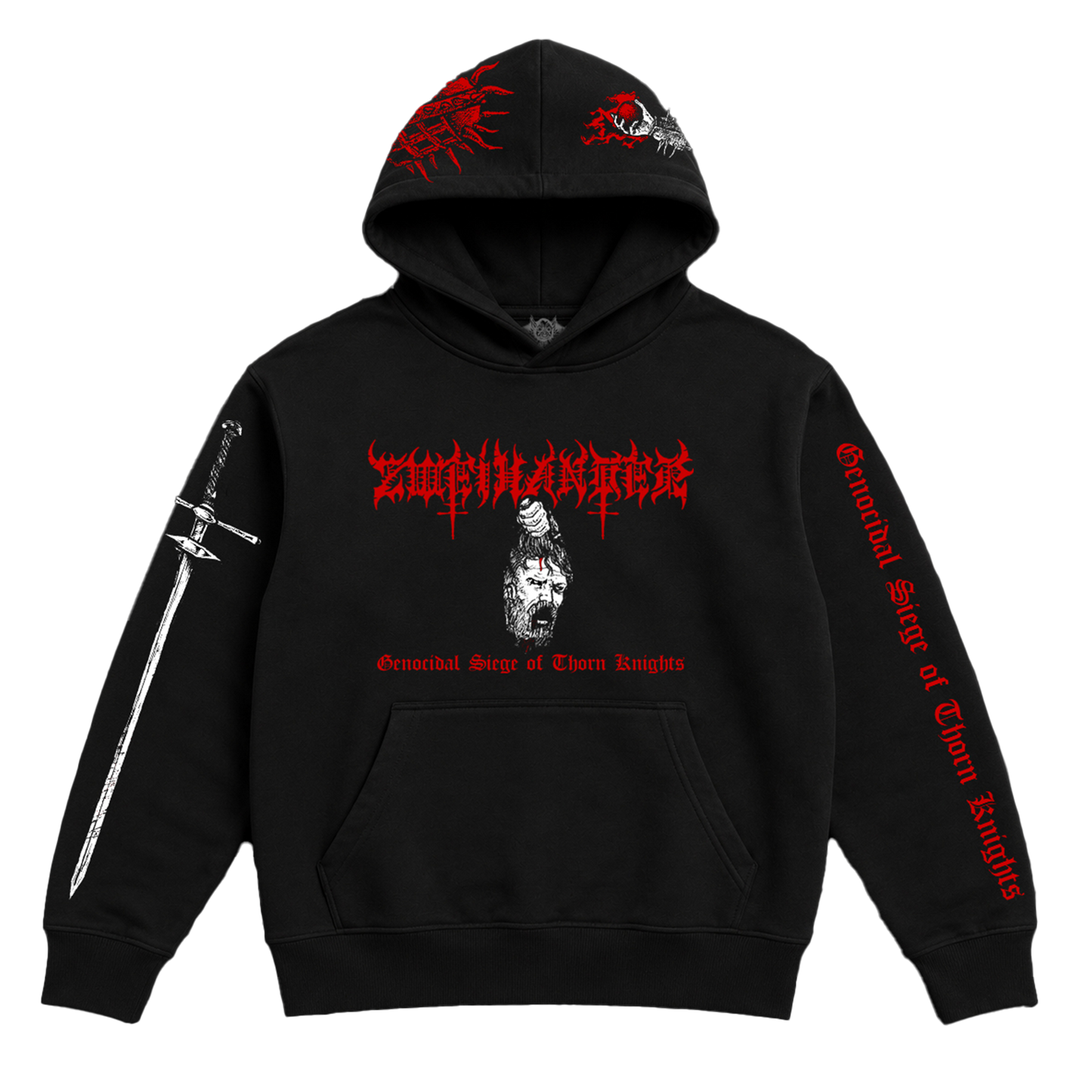 Temporal Dimensions Patches Zweihander Genocidal Siege of Thorn Knights Pullover Hoodie Front