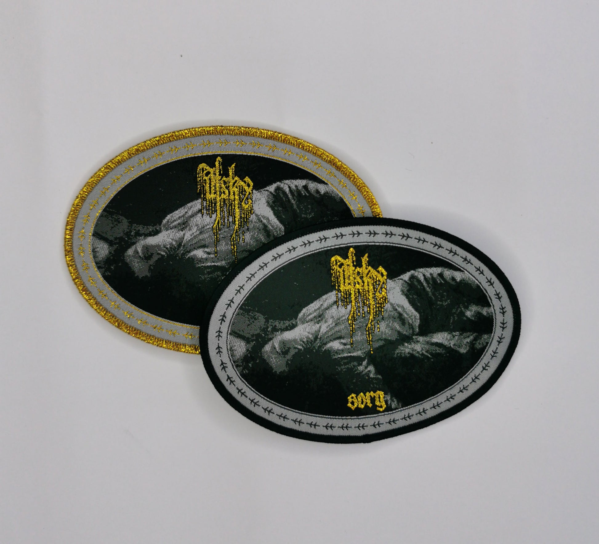 TDP Afsky Sorg Golden Glitter and Black Border Metal Woven Patches