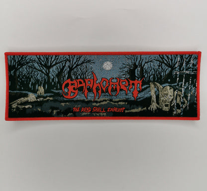 Baphomet The Death Shall Inherit Red Border Woven Strip Patch Old School Death Metal