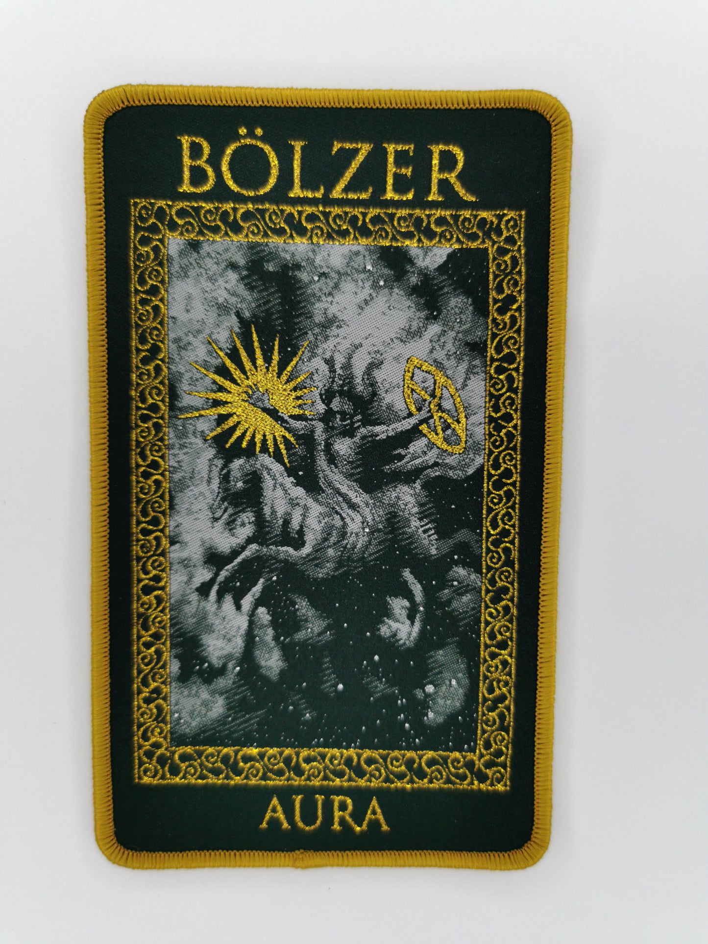 Bolzer Aura Golden Border Woven Patch Swiss Black Death Metal