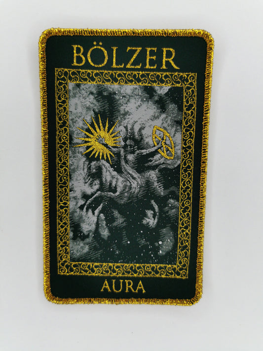 Bolzer Aura Golden Glitter Border Woven Patch Swiss Black Death Metal