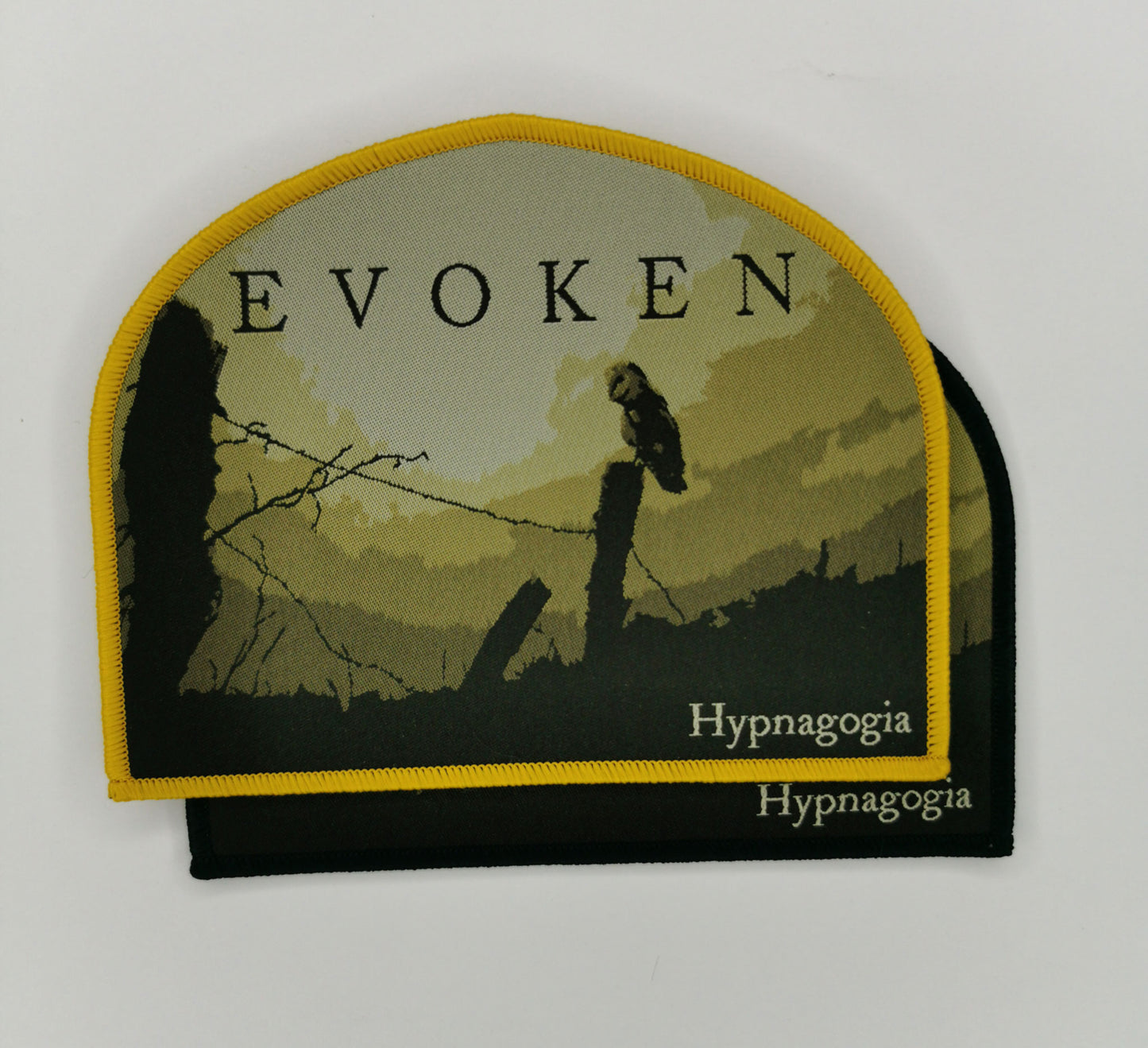Evoken Hypnagogia Yellow and Black Border Woven Patches American Old School Funeral Doom/Death