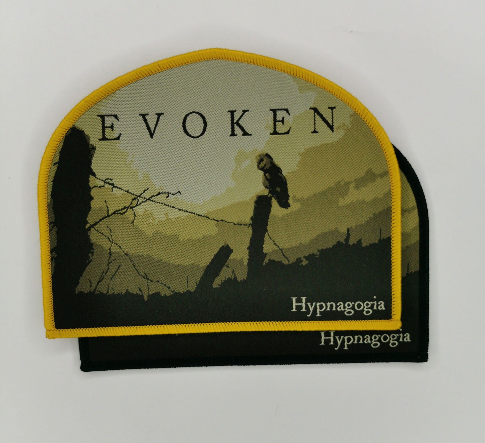 Evoken Hypnagogia Yellow and Black Border Woven Patches American Old School Funeral Doom/Death