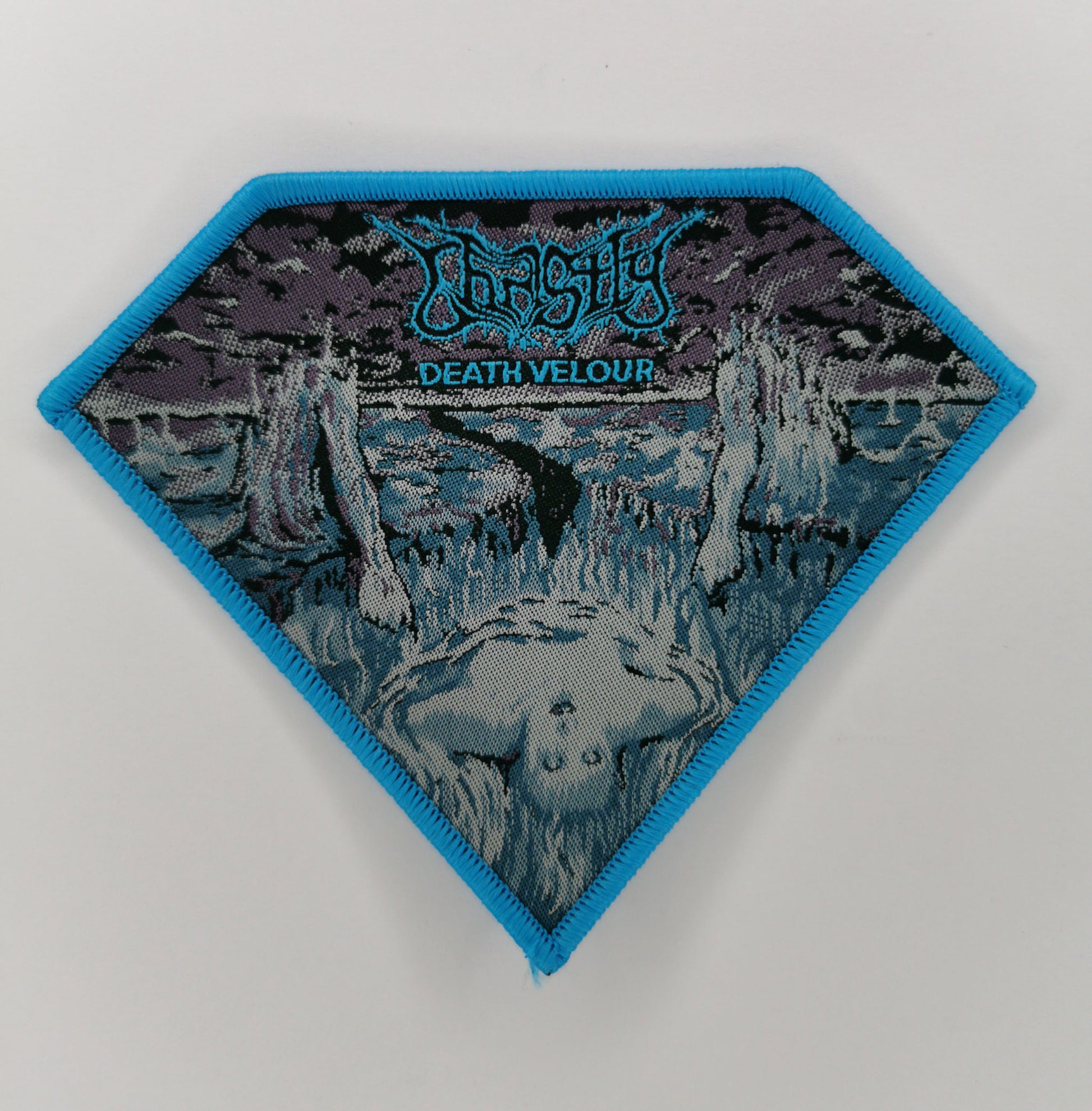 Ghastly Death Velour Light Blue Border Woven Patch Finnish Death Metal