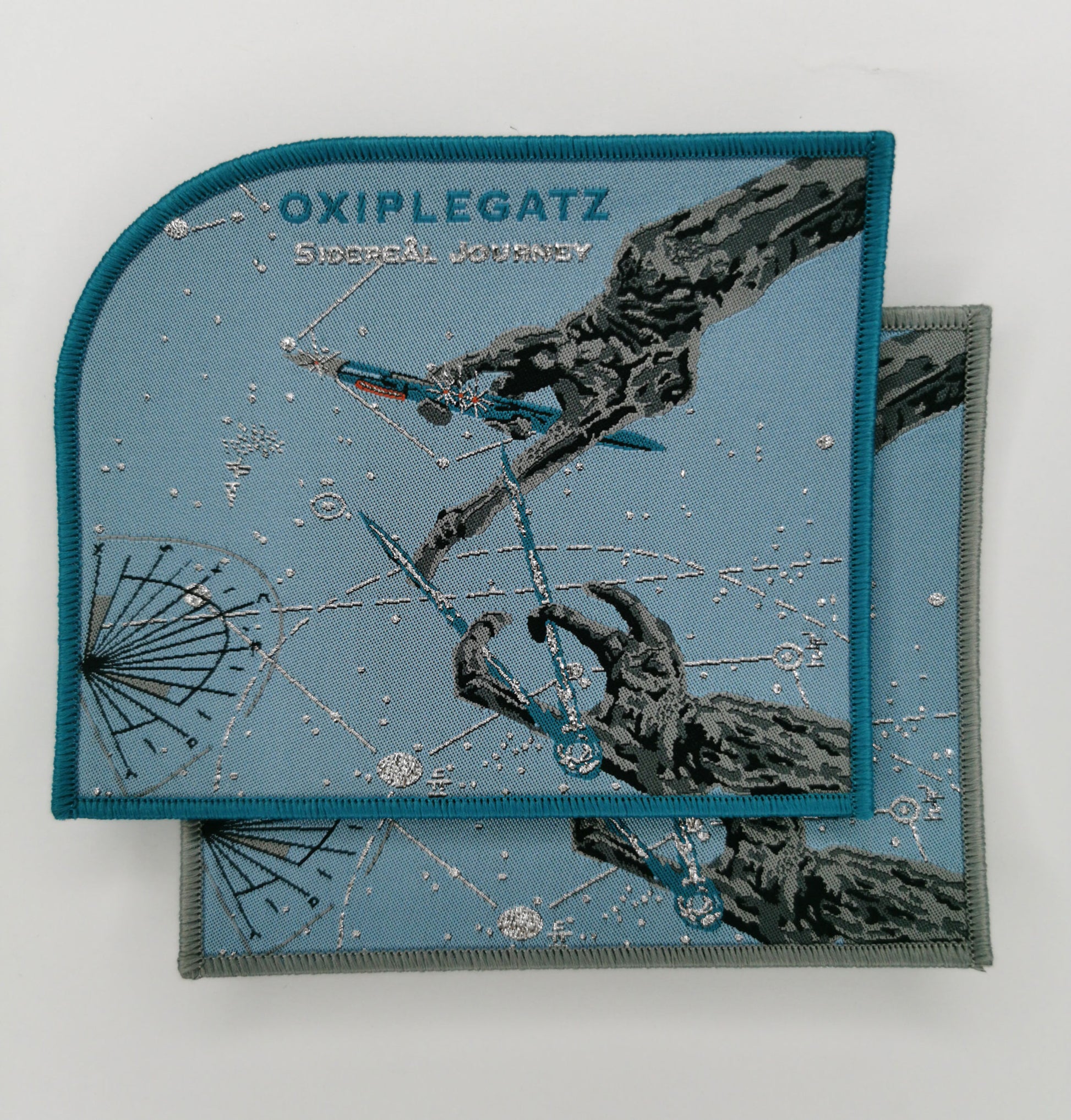 Oxiplegatz Sidereal Journey Light Blue and Gray Border Woven Metal Patches Swedish Symphonic Avant-garde Black Metal